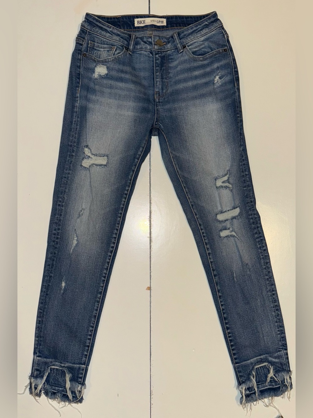 BKE Women's Medium Blue Distressed Skinny Jeans
